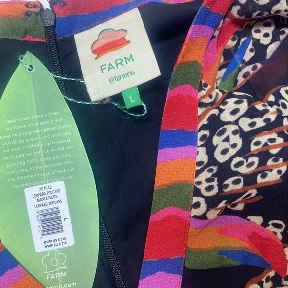 FARM Rio Leopard Toucans Vibrant Long Sleeve Maxi Dress NWT Sz L - Picture 10 of 11